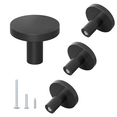 DonYoung 4 Pack Cabinet and Drawer Knobs Bifold Barn Door Handle Stylish Round Pulls for BiFolding Sliding Barn Door Kitchen Dressers Cupboard and Closets Matte Black