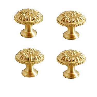DTSFHTDAL 4PCS Vintage Brass Cabinet Knobs Gold Dresser Drawer Knobs Kitchen Cupboard Bathroom Cabinet Round Handles Pulls for Home Cabinet Hardware Knobs