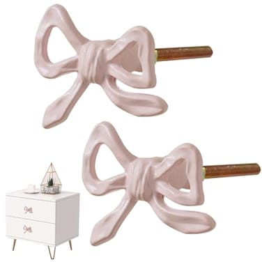 EHERDM 2PCS Pink Bow Knobs for Furniture Doors Creative BowknotShaped Metal Handles for Cabinets Wardrobes Cupboards Dressing Tables Elegant Home Decor