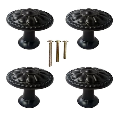 Eledabra 4 Pack of Matte Black Kitchen Cabinet Knobs Pulls Matte Round Farmhouse Dresser Handles Drawer Knobs for Modern Home Furniture Door Victorian Floral Pattern