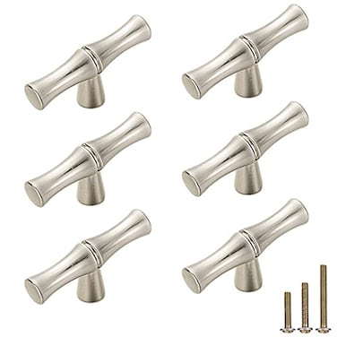 ESreake 6Pcs Bamboo Shape Solid Zinc Alloy Cabinet Knobs Handle pulls Dresser Drawer Cabinet Cupboard Closet Door Pull Decorative Furniture Accessories Knobs Single Hole Silver