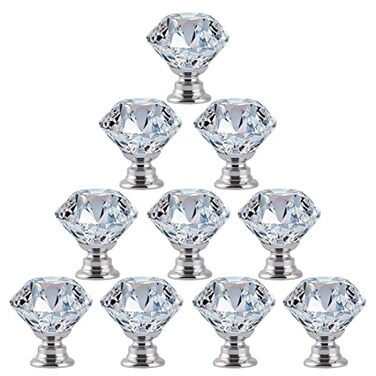 FENSING 10 Pcs 30MM Kitchen Cabinet Knobs and Drawer Pulls Silver Glass Crystal Knobs for Dresser Drawers Glass Dresser HandlesSilver