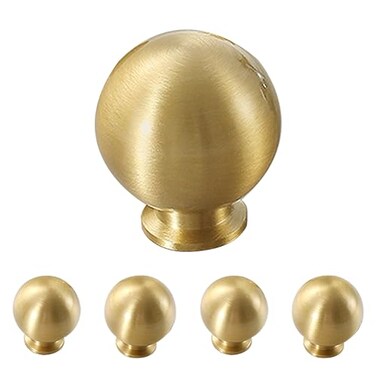 Flybath 5 Pack Ball Cabinet Knobs Solid Brass Kitchen Drawer Gold Pulls Cute Furniture Handles Brushed Brass