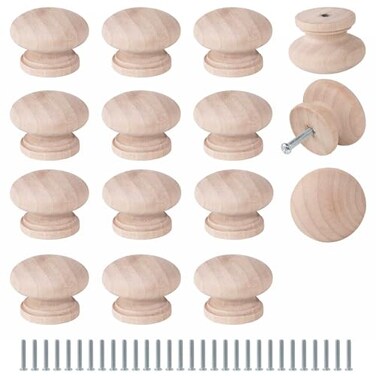 FoDau770 15pcs Unfinished Wood Knobs Mushroom Shape Cabinet Knobs Vintage Drawer Pulls Natural Wooden Cabinet Hardware for Furniture Drawer Dresser Wardrobe Cupboard 112 Diameter