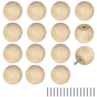 FoDau770 30pcs Unfinished Wood Knobs Round Ball Cabinet Knobs Vintage Drawer Pulls Natural Wooden Cabinet Hardware for Furniture Drawer Dresser Wardrobe Cupboard 112 Diameter