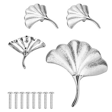 Brosay Furniture Knob Pull Handles Gold Ginkgo Leaf Shape Dresser Knobs for Kitchen Bathroom Cabinet Door Drawer DoubleHole Hardware Pulls 4 Pcs Silver