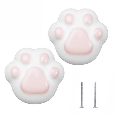 FIRST LOVE Generic Cabinet KnobDrawer PullCeramic HandlesCupboard KnobDrawer Pull Cat Paw Ceramic Colorfull Children Handles Cabinet Knob 2PCSWhite