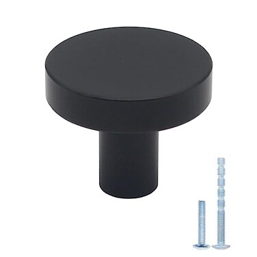 HANIHUA 10 Pack Black Matte Aluminum Cabinet Knobs Modern Round Single Hole Knobs for Cabinets and Drawers