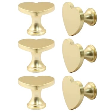 HARSKIYER 6 Pcs Heart Shape Cabinet Knobs Gold Drawer Pulls Brass Gold Dresser Knobs for Cabinet Kitchen
