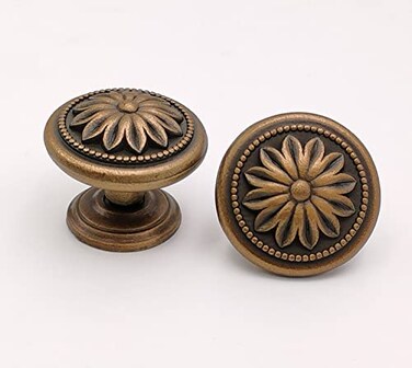 Headsitg 2 PackRetro Brass Kitchen Cabinet knobs Vintage Antique Dresser Drawer Knobs Antique Bronze Cabinet Hardware knobs FlowerShape