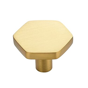 Home Expert Gold Cabinet Knobs 5 Pack Solid Kitchen Cabinet Knobs Hexagon 11 Brushed Gold Knobs for Kitchen Cabinets and Drawers Dresser Knobs
