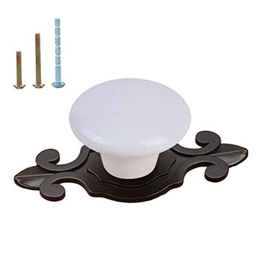 HUAMULAN 10 Pack Retro Ceramic Knobs Glossy Dresser Kitchen Cabinet PullsMetal Base Backplate Cupboard Wardrobe Drawer Door Handles3 Size Length ScrewsBlack BaseWhite Knob