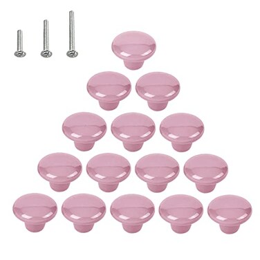 HUAMULAN 15PCS Glossy Ceramic Knobs Button Round Mushroom Cabinet Dresser Vintage Pulls Door Handles Cupboard Wardrobe Drawer