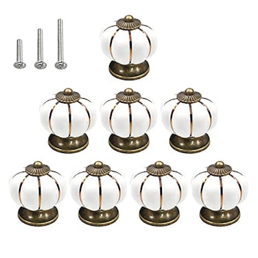 HUAMULAN 8PCS Ceramic Cabinet Knobs Pumpkin Drawer Door Cupboard Dresser Pull Handles for Kitchen Kids Child Room Wardrobe Closet