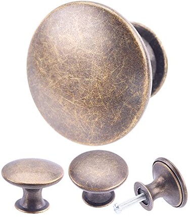 HUGOLEM 6 Pack Breen Bronze Round Antique Brass Kitchen Cabinet Knobs Cupboard Door Knobs Drawer Handle Pulls Dresser Knobs with 7 Pcs Screws for Bathroom Drawer Door Hardware