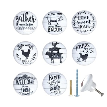 JamJam Set of 8 15 Round Chicken Pig Cow Ceramic Farmhouse Animals Kitchen Cabinet Door Dresser Drawer Knobs and Pulls