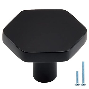 Jasluna 12Pack Black Cabinet Knobs for Dresser Drawers 114 inch Hexagon Knobs for Kitchen Cupboard Bathroom Closet Matte Black Finished