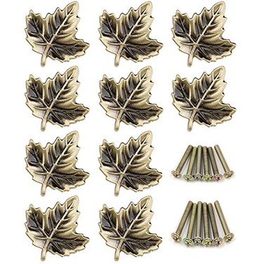 JfwuHap 10Pcs Bronze Maple Leaf knobs Farmhouse Style Decorative Mini Handle for Cupboard Door Pull for Cabinet Dresser Drawers Cupboards Wardrobes Bookcase Decoration Single Hole Knobs