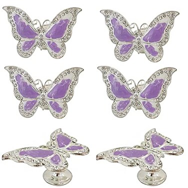 JfwuHap 6 Pcs Cabinet Handles Purple Butterfly Drawer Knobs Butterfly Drawer Handles Elegant Butterfly Pulls Single Hole Pull Furniture Hardware Handle for Home Cupboard Dresser Bathroom Wardrobe