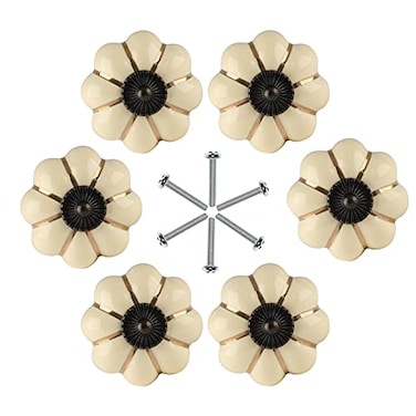 Jiozermi 6 Pack Cream Pumpkin Ceramic Kitchen Cabinet Knobs Vintage Style 15 in Diameter