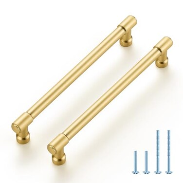 JOY DECOR 2 Pack 614 Inch Brushed Gold Cabinet Handles Modern Dresser Drawer Pulls Kitchen Cabinet Hardware for Cupboard Door Handles