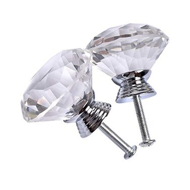 Joyhey 2 Pack 40 mm Diamond Shaped Glass Crystal Knobs with 3 Size Screws for Cabinet Drawer Cupboard Dresser