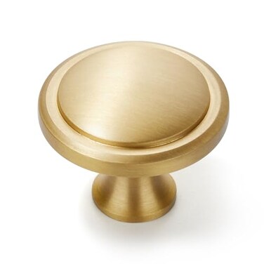 KOPPALIVE 2Pack Solid Brass Cabinet Knobs Round Gold Knobs for Dresser Drawers Brushed Brass Dresser Drawer Pulls Handles Hardware for Kitchen Cabinets Diameter 114 Inch