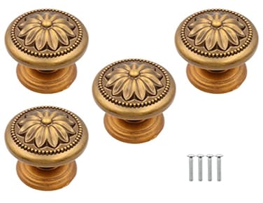 LBY 4 Pack Furniture Knobs Round Cabinet Knob Wardrobe Door Single Hole Pull Drawer Knobs Dia 35mm138 Antique Style Zinc Alloy Coffee Color