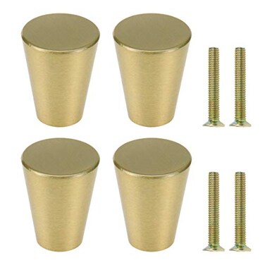 LC LICTOP Solid Brass Cabinet Knobs 08 x 1 Inch 4Pcs Brushed Gold Round Kitchen Cabinet Hardware Drawer Pulls Dresser Knobs Heavy Duty Cone Shape Cupboard Handles for Drawers Wardrobe Closet