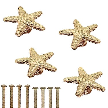 LLDYNW 4pcs Starfish Handles Right Angle Kitchen Cabinet Drawer Knobs Gold