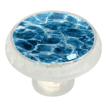 LORVIES 4 Pack 137 Ocean Decorative Cabinet Knobs ABS Glass Round Transparent Single Hole Dresser Drawer Door Handles Pull for Home Kitchen Deep Blue Water Wave