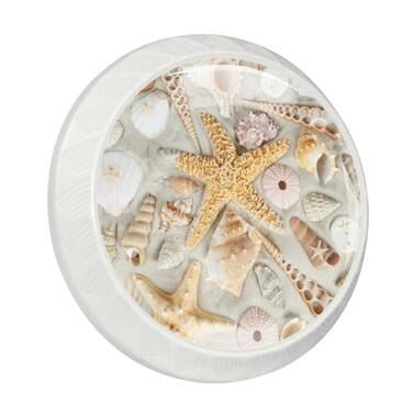LORVIES 4 Pack 137 Ocean Decorative Cabinet Knobs ABS Glass Round White Single Hole Dresser Drawer Door Handles Pulls for Home Kitchen Bedroom Sea Shell Starfish
