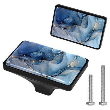 LORVIES 4 Pack 165 Marble Decorative Cabinet Knobs ABS Glass Short Rectangle Black Dresser Drawer Door Handles Pulls for Home Kitchen Bedroom Blue Gold Texture