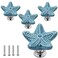 Luomorgo 4 Pack Ceramic Starfish Drawer Knobs Coastal Blue Cabinet Handles for Kitchen Dresser Wardrobe Cupboard Drawer Beach Theme Pulls with Screws