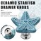 Luomorgo 4 Pack Ceramic Starfish Drawer Knobs Coastal Blue Cabinet Handles for Kitchen Dresser Wardrobe Cupboard Drawer Beach Theme Pulls with Screws