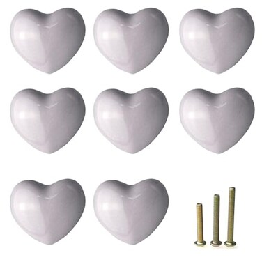 M MIMHOOY 8 Pack Purple Heart Shaped Ceramic Cabinet Knobs Decorative Knobs for Dresser Drawers