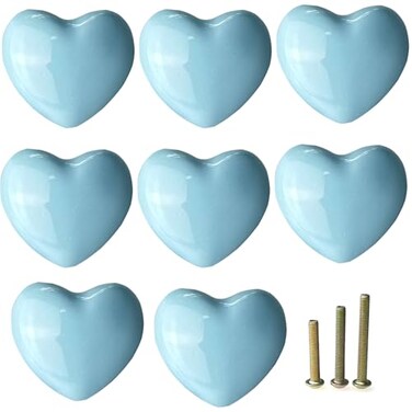 M MIMHOOY 8 Pack Sky Blue Heart Shaped Ceramic Cabinet Knobs Decorative Knobs for Dresser Drawers