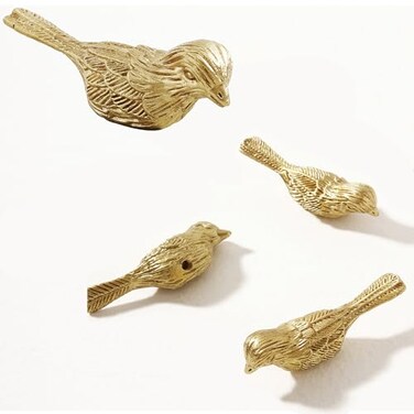 MARGUERASW 4 Pack Brass Drawer Pull KnobGold Drawer knobs Bird Shaped Kitchen Cabinet Knobs Dresser Cupboard Hardware Handles