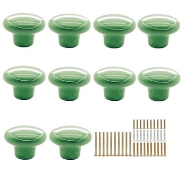 MARSTREE 10pcs Vintage Ceramic Door Knobs Round Shape Drawer Cupboard Locker Pulls Handles Wardrobe Drawer Cabinet Home Kitchen Hardware Green