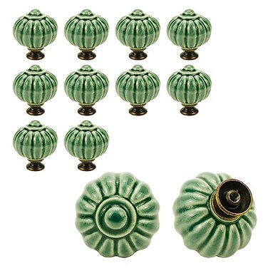 Mcredy Pumpkin Knobs Dresser Knobs Ceramic Clock Knob Dark Green 13x15DxH Round Shape Pack of 12