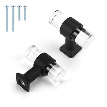 Mengico 10 Pack Black Cabinet Knobs Crystal Drawer Knobs Acrylic Lucite Drawer Knobs and Pulls T Bar Cabinet Hardware Drawer Handle Knob