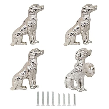 Mizhang Cabinet Knobs Drawer KnobsCute Metal Dog Decorative Knob Pulls for Kitchen Cupboard Bedside Table Closet Door Dresser Knobs Hardware Furniture Handles 4Pcs Silver