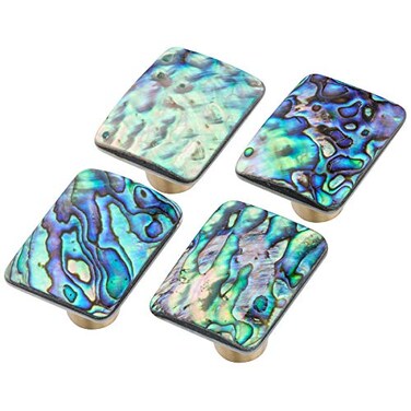 mookaitedecor Set of 4 Abalone Shell Cabinet Knobs with Screws Rectangle Stone Pulls Handle for Dresser Drawer Cupboard Furniture Decorative