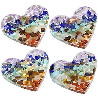 mookaitedecor Set of 4 Chakra Heart Shape Crystal Drawer Knobs with Screws Resin Stone Pulls Handle Dresser Decorative Cabinet Knobs