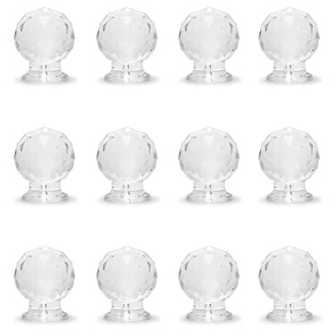 MroMax 12Pcs Tiny Pull Handle Round Diamond Acrylic Knob SelfStick Mini Knobs 17mm Diameter Small Size Knob Clear Shiny Knob Cute Decoration for Jewelry Box Gift Case and Makeup Box