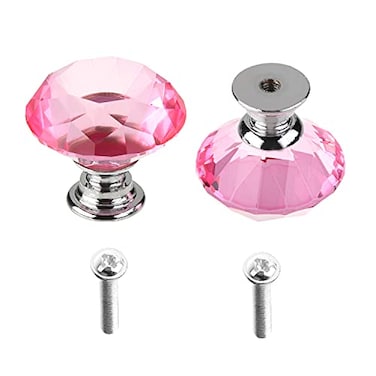MroMax 2Pcs Crystal Plastic Cabinet Knobs 30mm Diamond Shape Drawer Pulls Handles with Screws Single Hole for Cupboard Wardrobe Bookcase Dresser Door Pink Tone