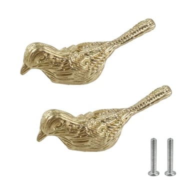 MY MIRONEY 2PCS Bird Shape Knobs Gold Drawer Knobs Hardware Decorative Bird Knob Zinc Alloy Cupboard Dresser Handles Kitchen Cabinet Knob with Screws