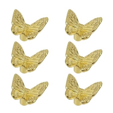 MY MIRONEY 6PCS Gold Butterfly Drawer Knobs Hardware Kitchen Cabinet Knobs Decorative Single Hole Dresser Furniture Handles with Screws