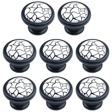 MY MIRONEY 8Pack Black White Ceramics Cabinet Knob 142 Diameter Round Drawer Dresser Handles Black Lines Pattern Decorative Knob Pulls