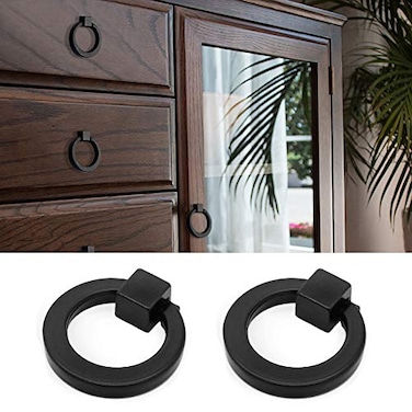 Myxekllo 4Pcs Black Cabinet Ring Pulls Zinc Alloy Matte Black Drawer Handles Single Hole Design for Drawer Kitchen Cabinet Wardrobe Dresser